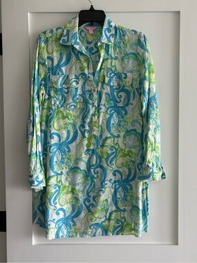 Vibrant Blue & Lime Green Paisley LILLY PULITZER COVER UP SIZE S